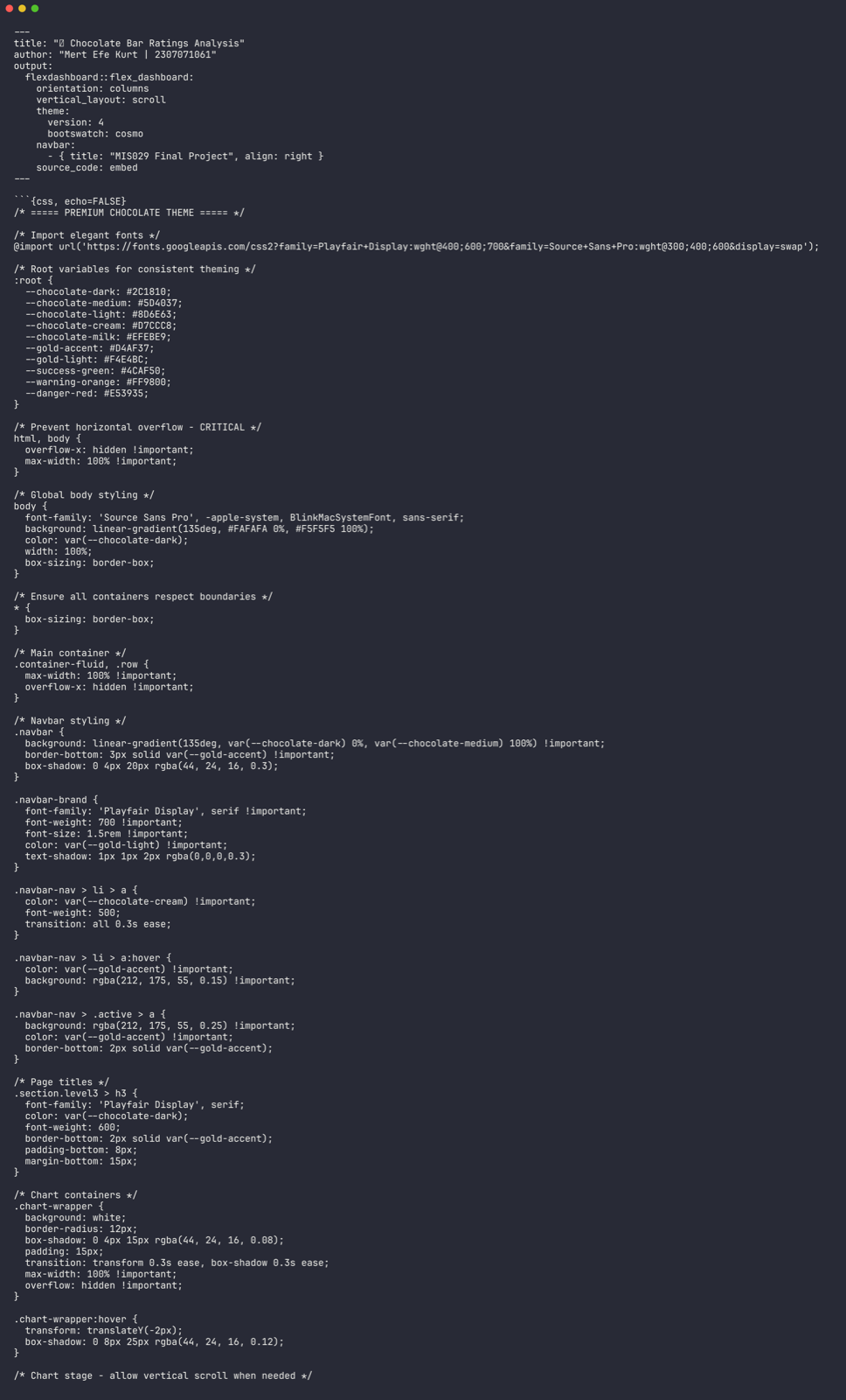 Code from the chocolate ratings dashboard