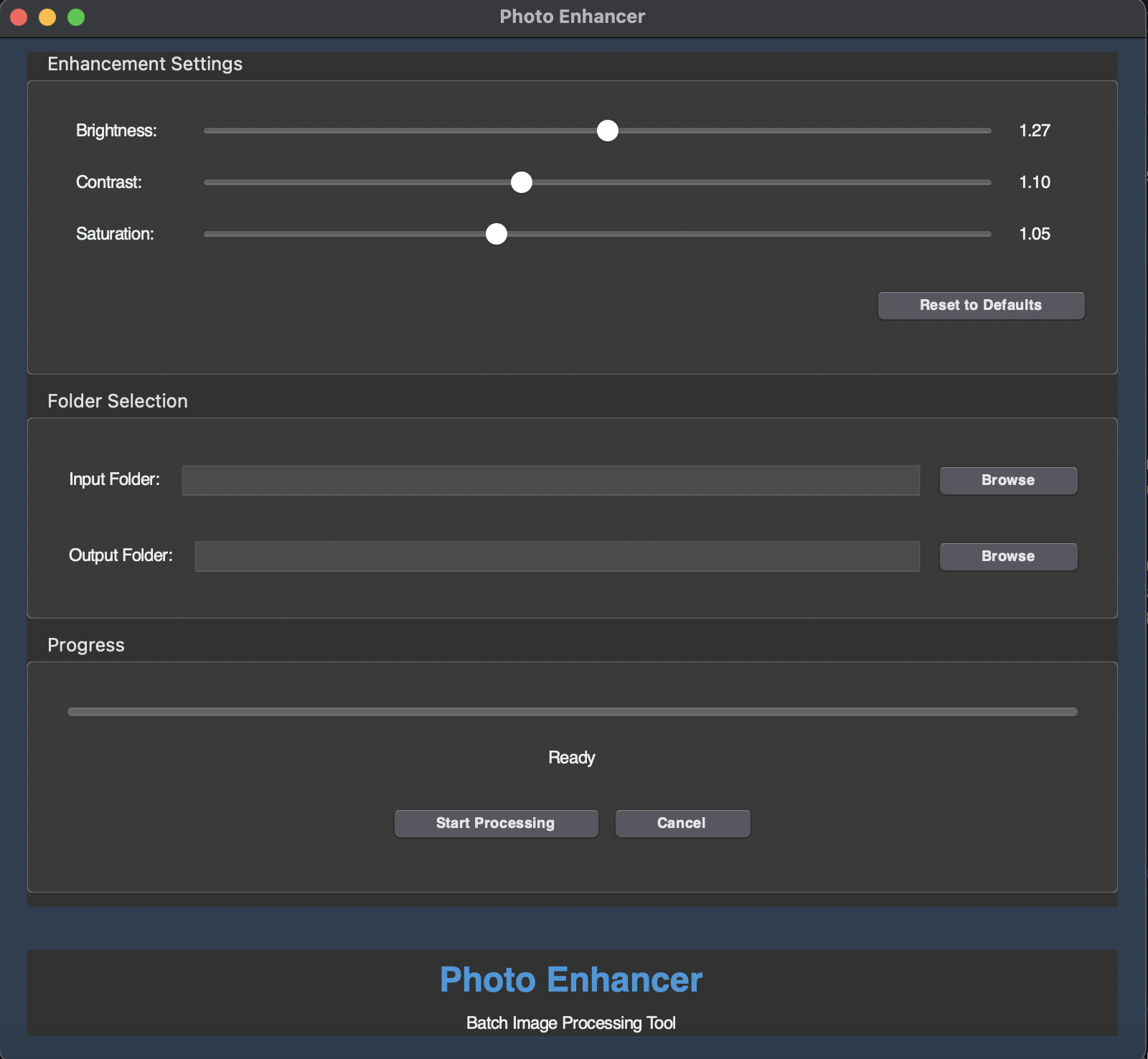 PhotoEnchancer desktop application interface